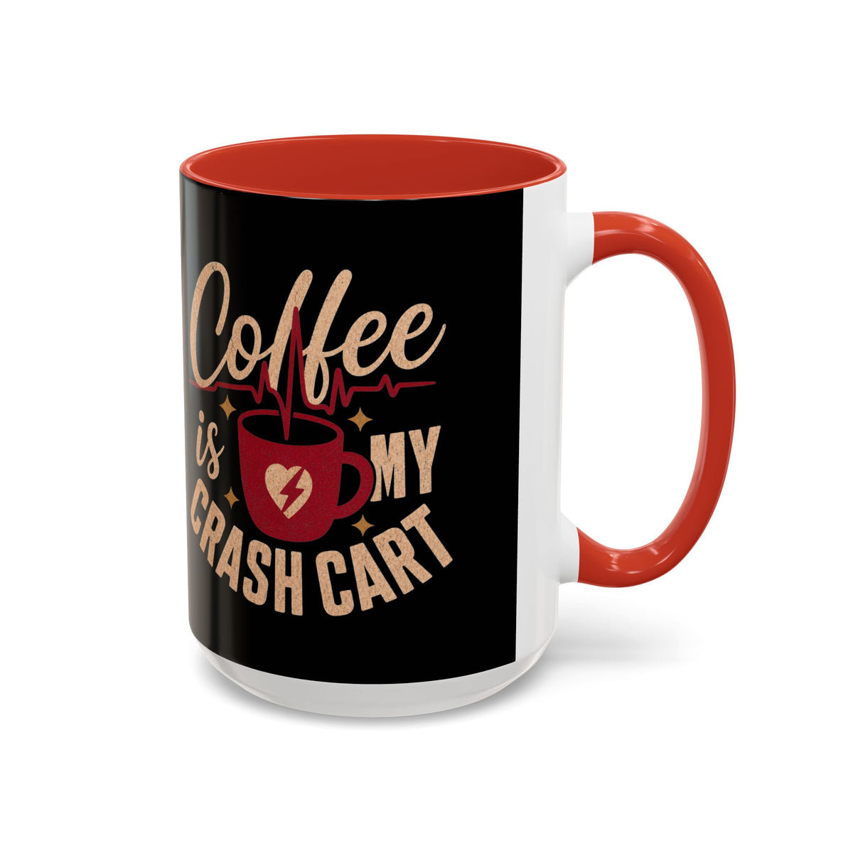Red accent Coffee Is My Crash Cart mug, 15oz native product photograph on white