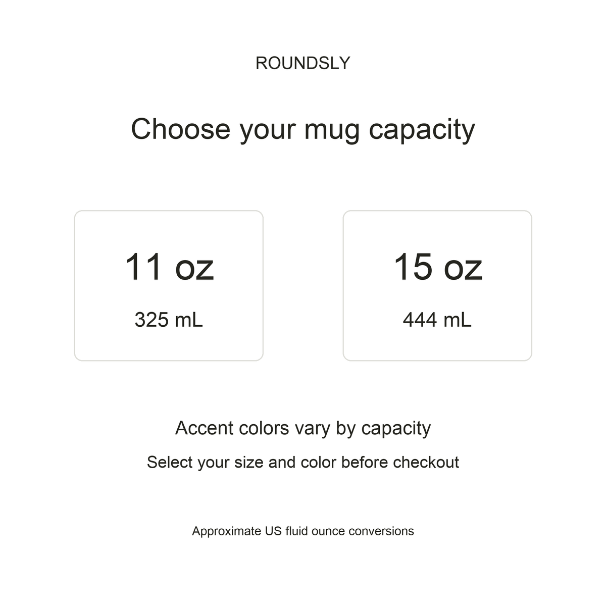 Coffee Is My Crash Cart mug capacity chart, 11 oz 325 mL and 15 oz 444 mL