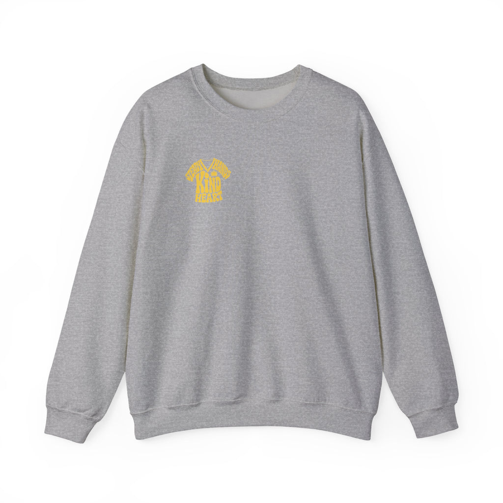 Steady Hands Kind Heart sweatshirt in Sport Grey, front print on white background