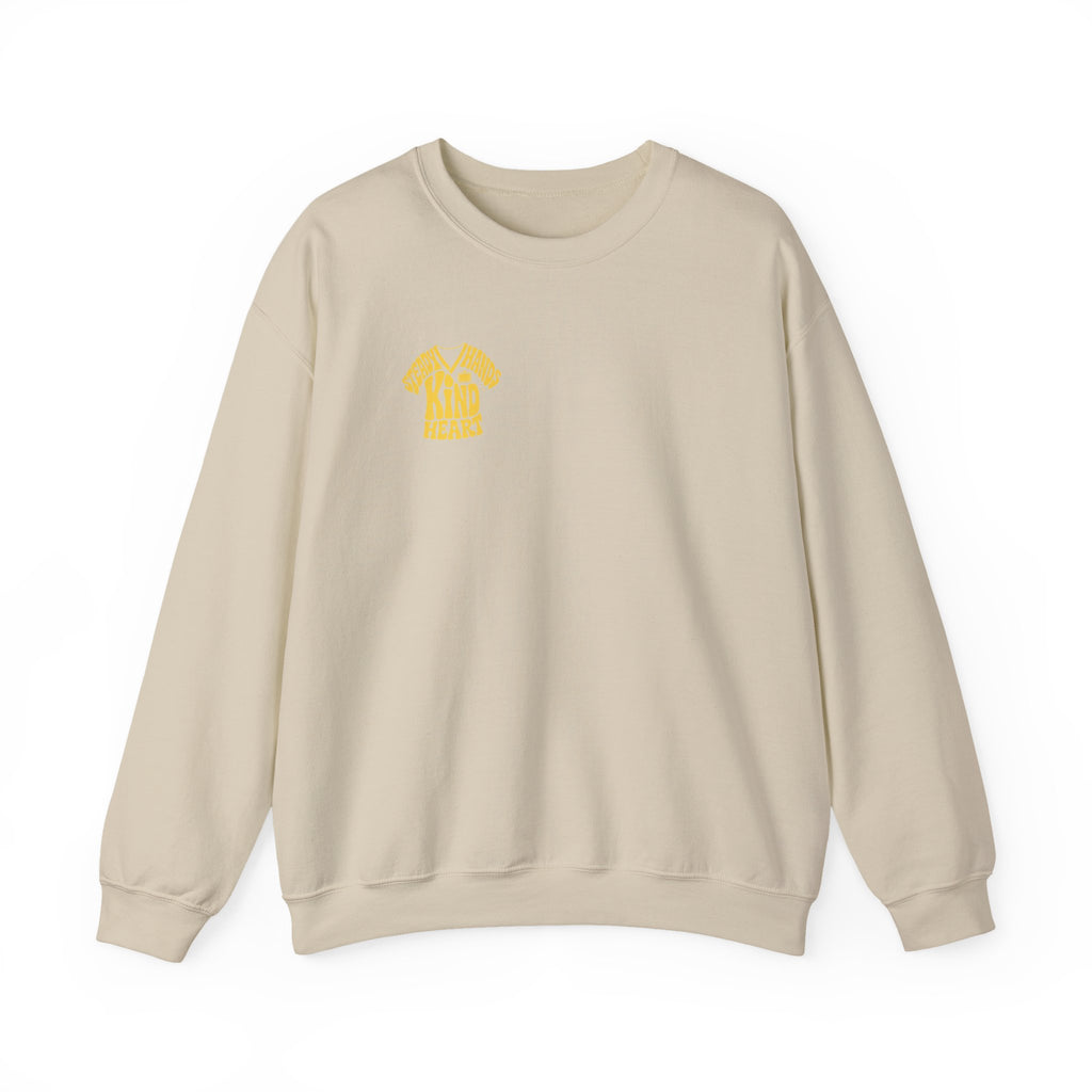Steady Hands Kind Heart sweatshirt in Sand, front print on white background