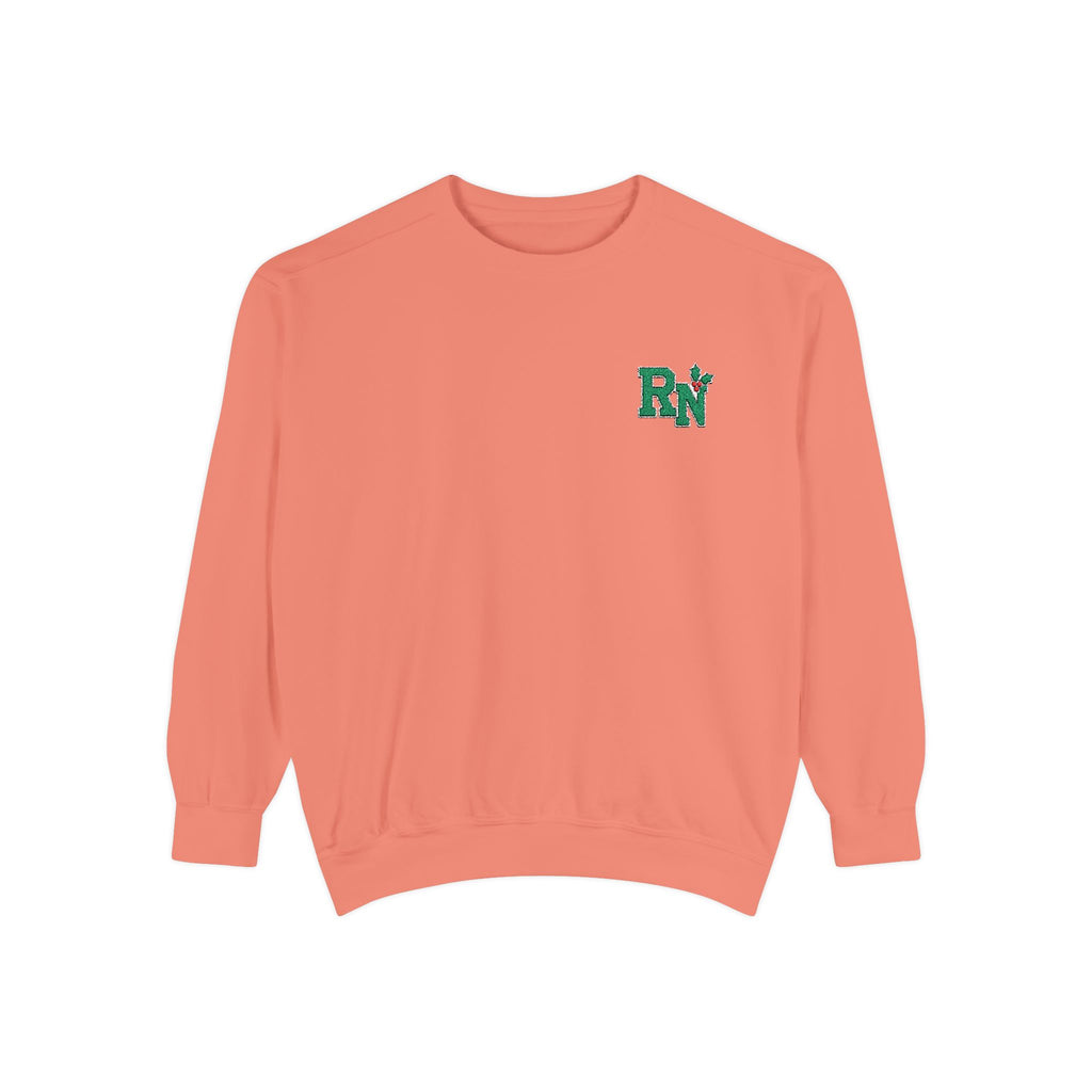 Terracotta RN holly embroidered Comfort Colors 1566 sweatshirt, native front view on white
