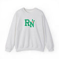 Ash RN holly center embroidered Gildan 18000 sweatshirt, native front view on white