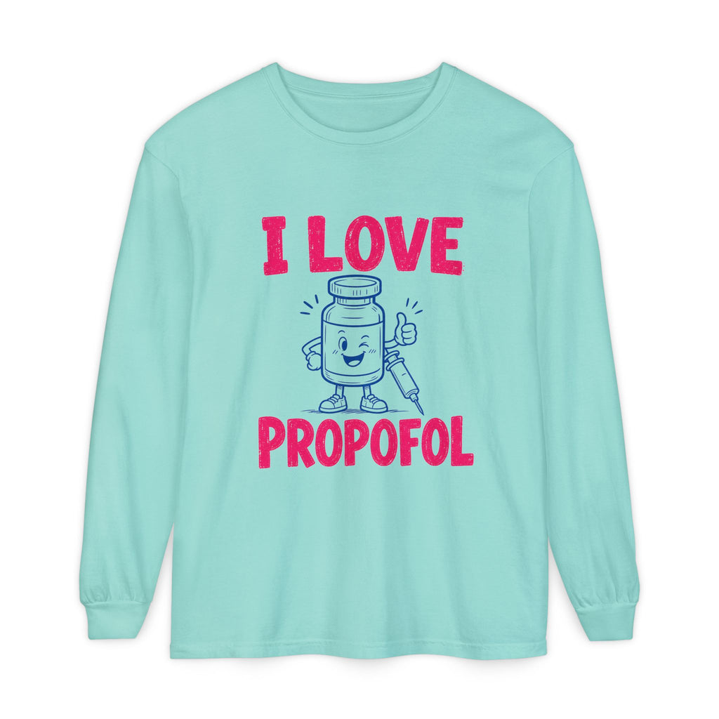Chalky Mint I Love Propofol Comfort Colors 6014 long-sleeve shirt, native front view on white