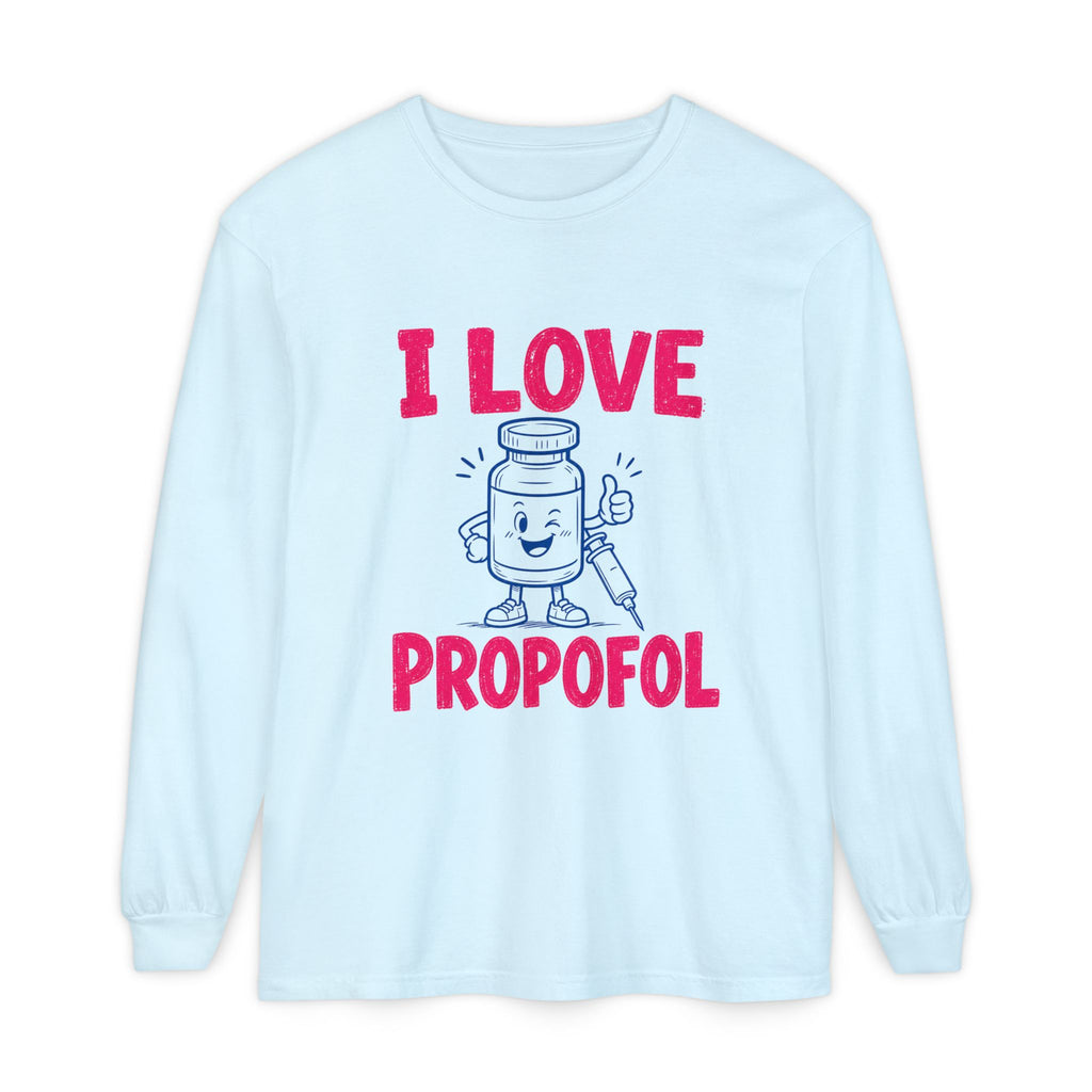 Chambray I Love Propofol Comfort Colors 6014 long-sleeve shirt, native front view on white