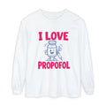 White I Love Propofol Comfort Colors 6014 long-sleeve shirt, native front view on white
