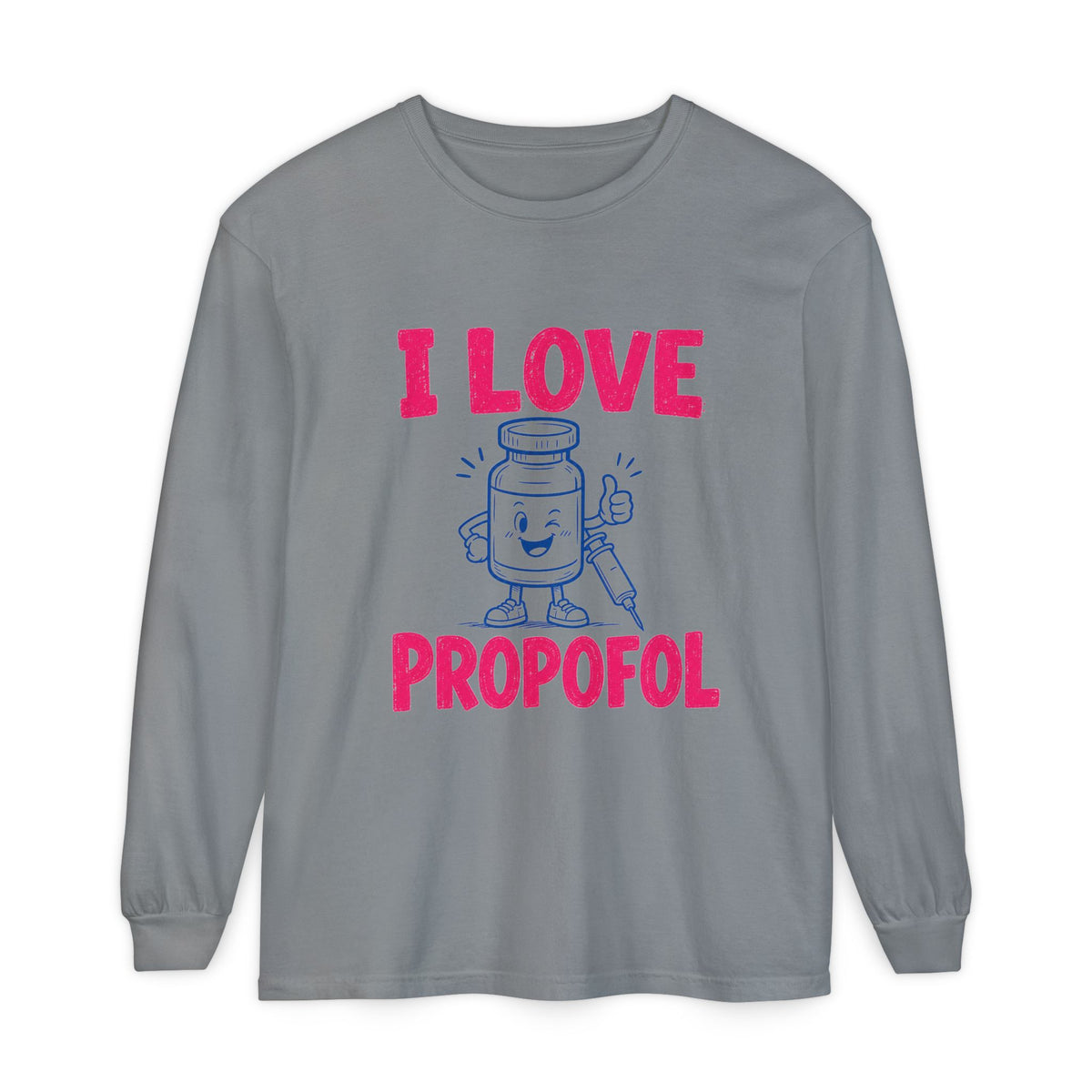 Grey I Love Propofol Comfort Colors 6014 long-sleeve shirt, native front view on white