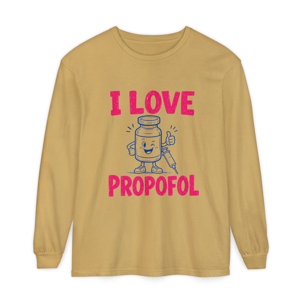 Mustard I Love Propofol Comfort Colors 6014 long-sleeve shirt, native front view on white