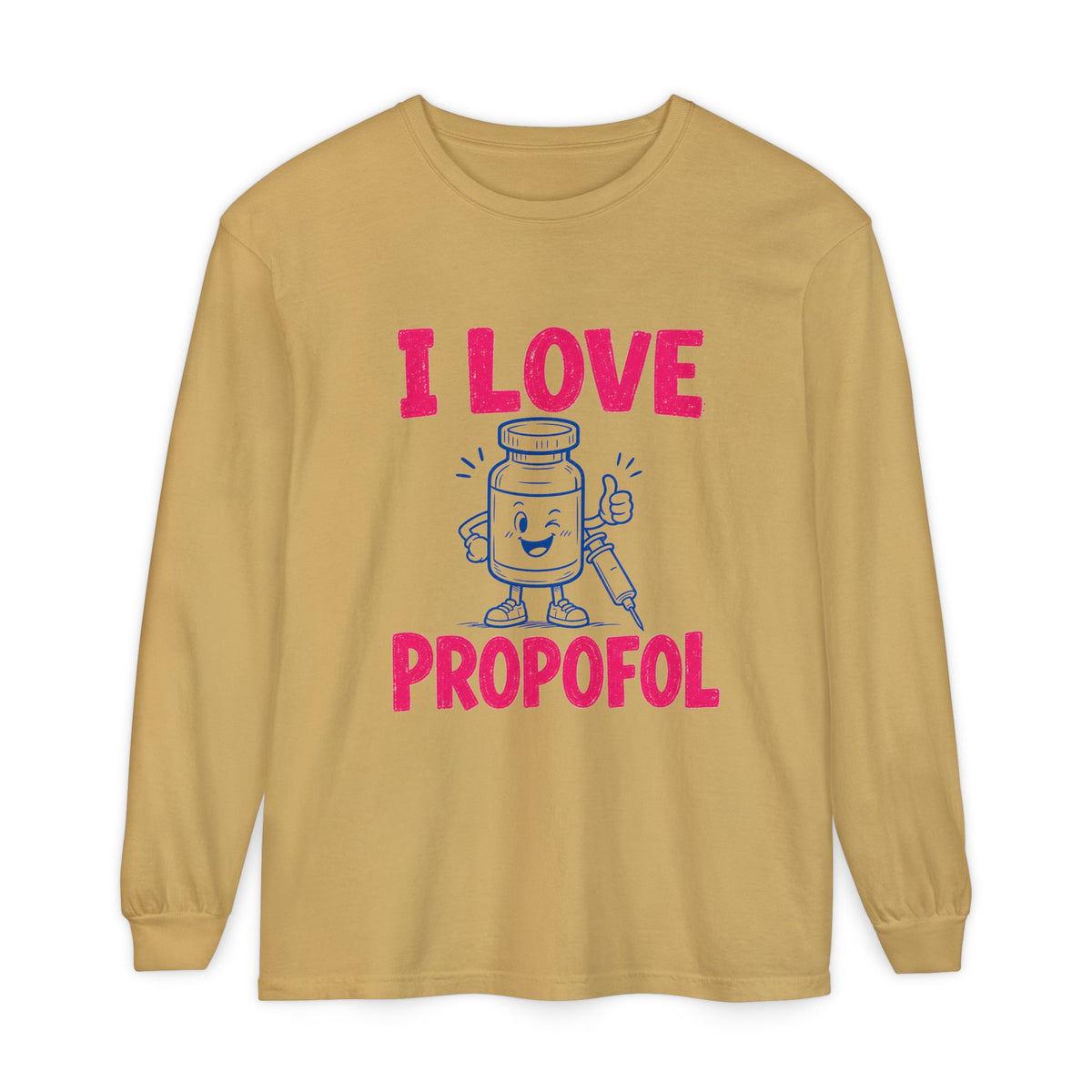Mustard I Love Propofol Comfort Colors 6014 long-sleeve shirt, native front view on white