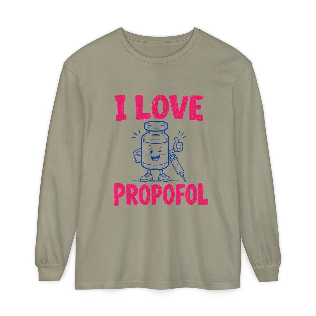 Sandstone I Love Propofol Comfort Colors 6014 long-sleeve shirt, native front view on white