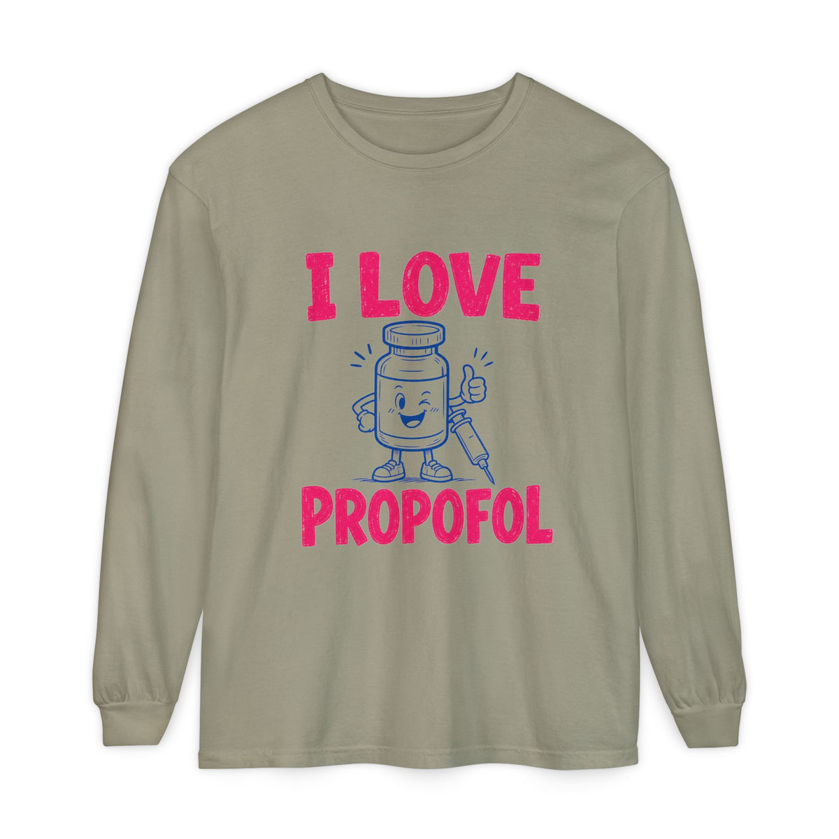 Sandstone I Love Propofol Comfort Colors 6014 long-sleeve shirt, native front view on white