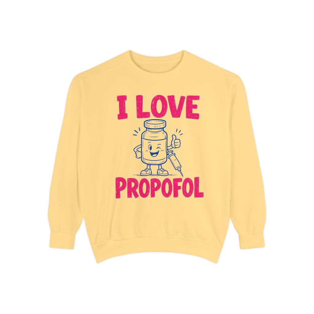 Butter I Love Propofol Comfort Colors 1566 sweatshirt, native front view on white