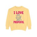 Butter I Love Propofol Comfort Colors 1566 sweatshirt, native front view on white