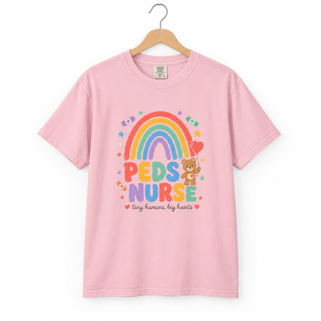 Peds Nurse Shirt, Tiny Humans Big Hearts Comfort Colors Tee