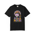 Black Psych Nurse Mental Health Matters tee, accurate front mockup on white