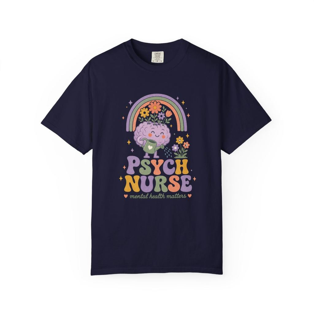 True Navy Psych Nurse Mental Health Matters tee, accurate front mockup on white