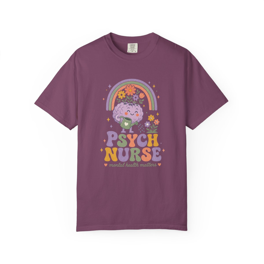 Berry Psych Nurse Mental Health Matters tee, accurate front mockup on white