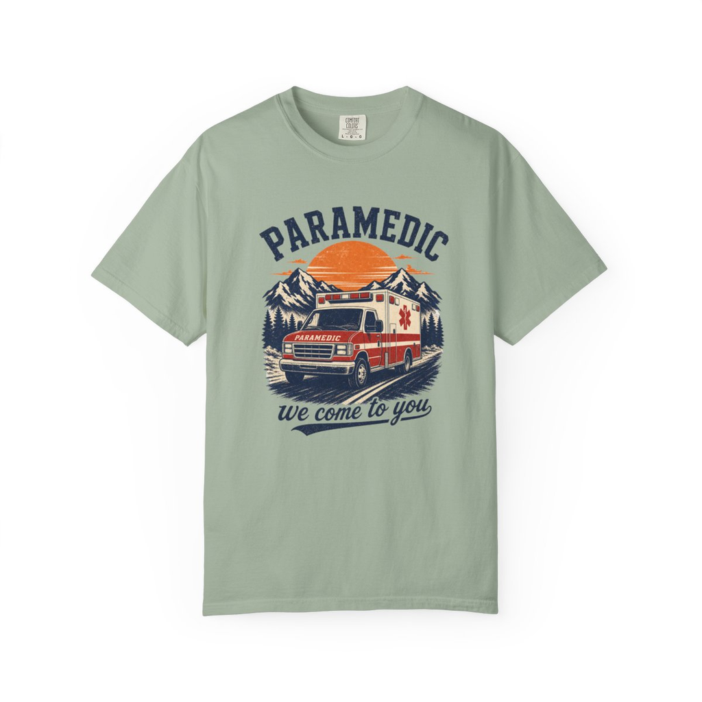 Bay Paramedic We Come to You tee, accurate front mockup on white