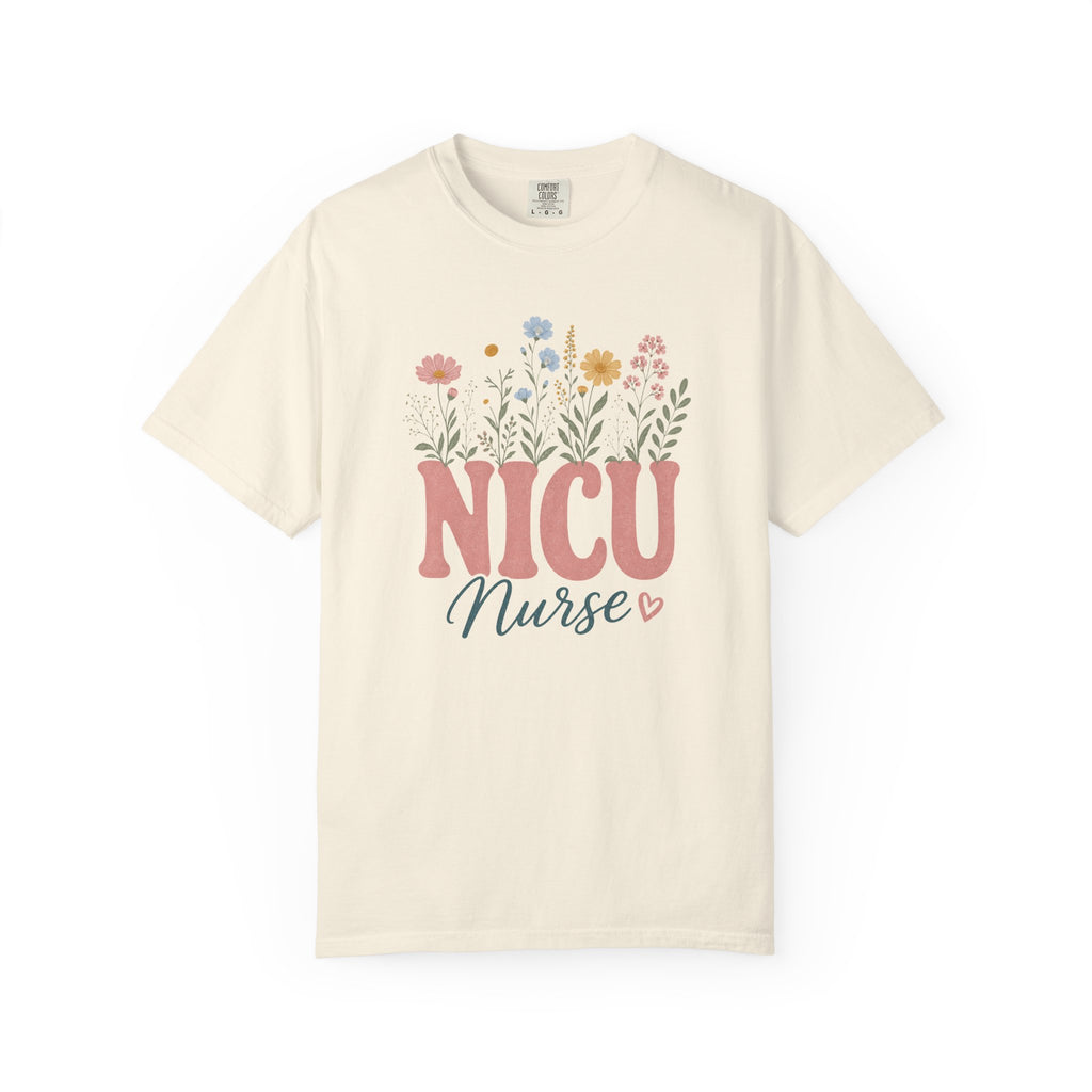 Pastel wildflower NICU Nurse Comfort Colors 1717 tee in Ivory