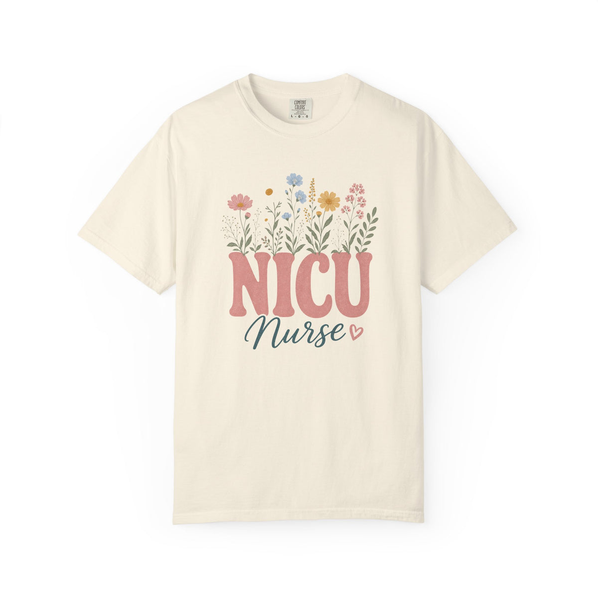 Pastel wildflower NICU Nurse Comfort Colors 1717 tee in Ivory