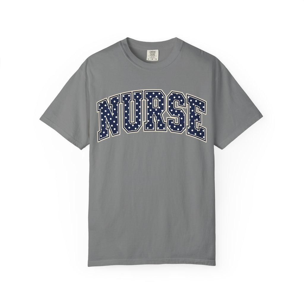 Nurse Polka Dot Varsity Shirt in Grey
