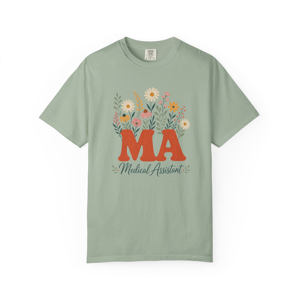 Floral Medical Assistant MA Comfort Colors 1717 tee in Bay