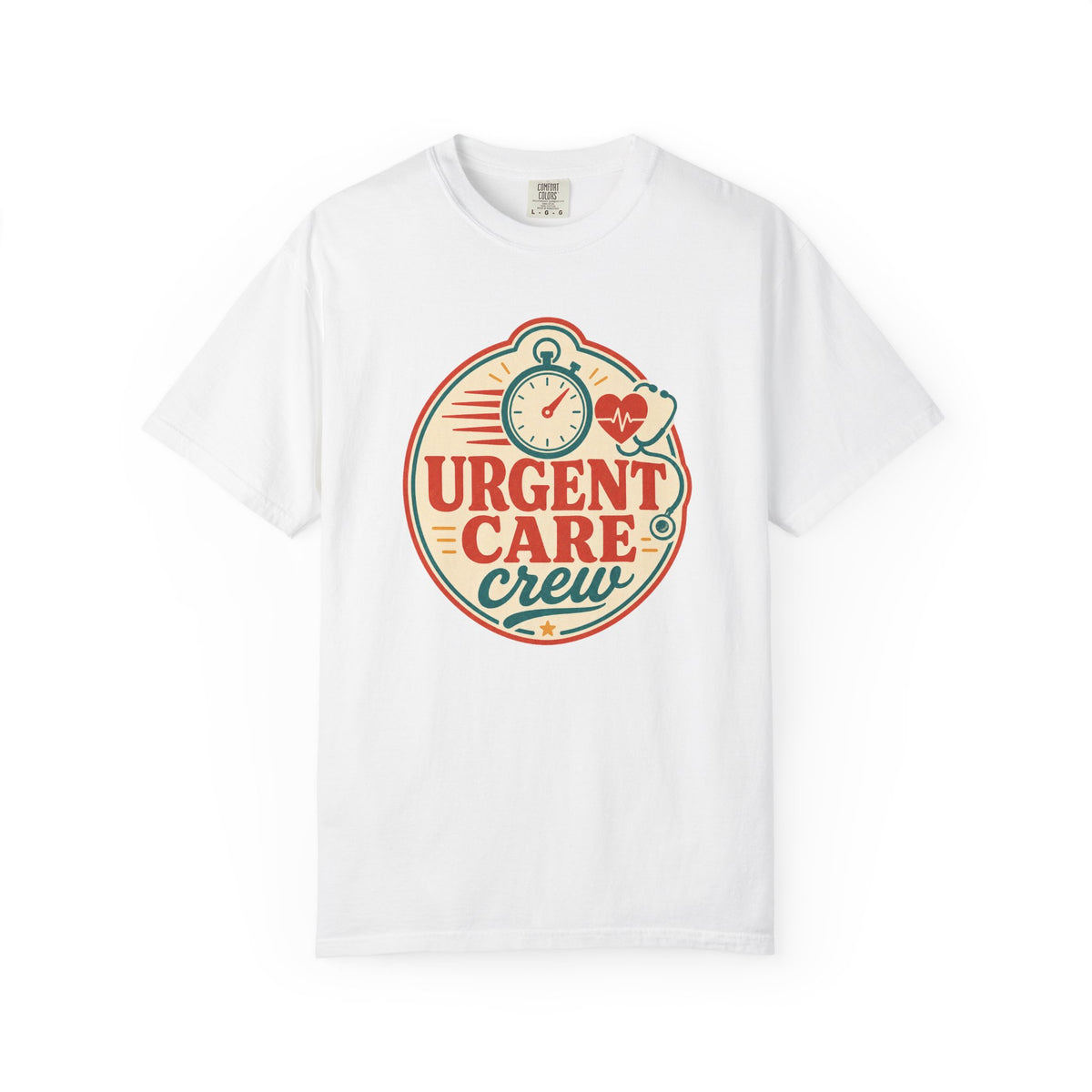 Urgent Care Crew printed Comfort Colors1717 tee in White