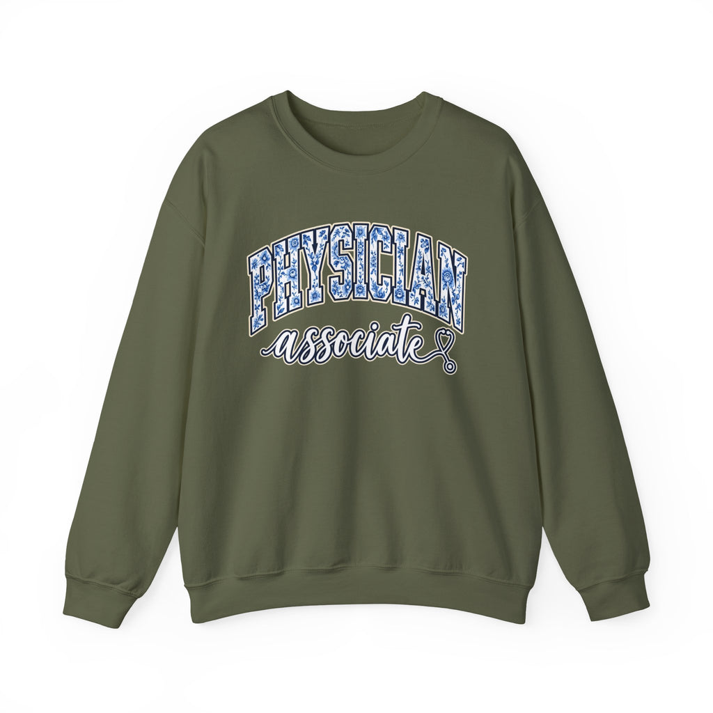 Physician Associate Floral Varsity Sweatshirt in Military Green
