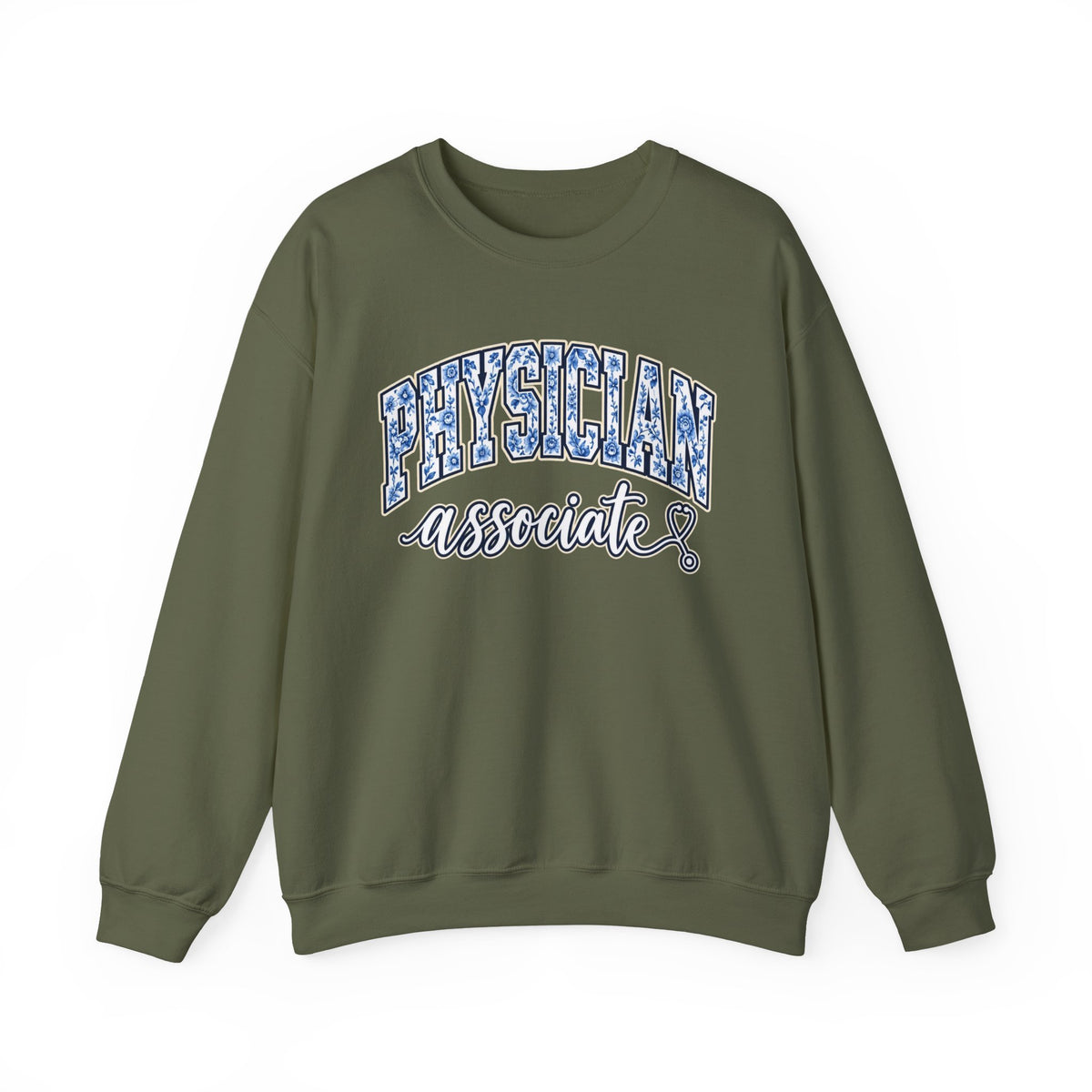Physician Associate Floral Varsity Sweatshirt in Military Green