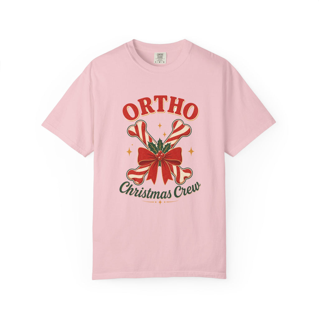 Ortho Christmas Crew candy-cane bones Comfort Colors 1717 tee in Blossom