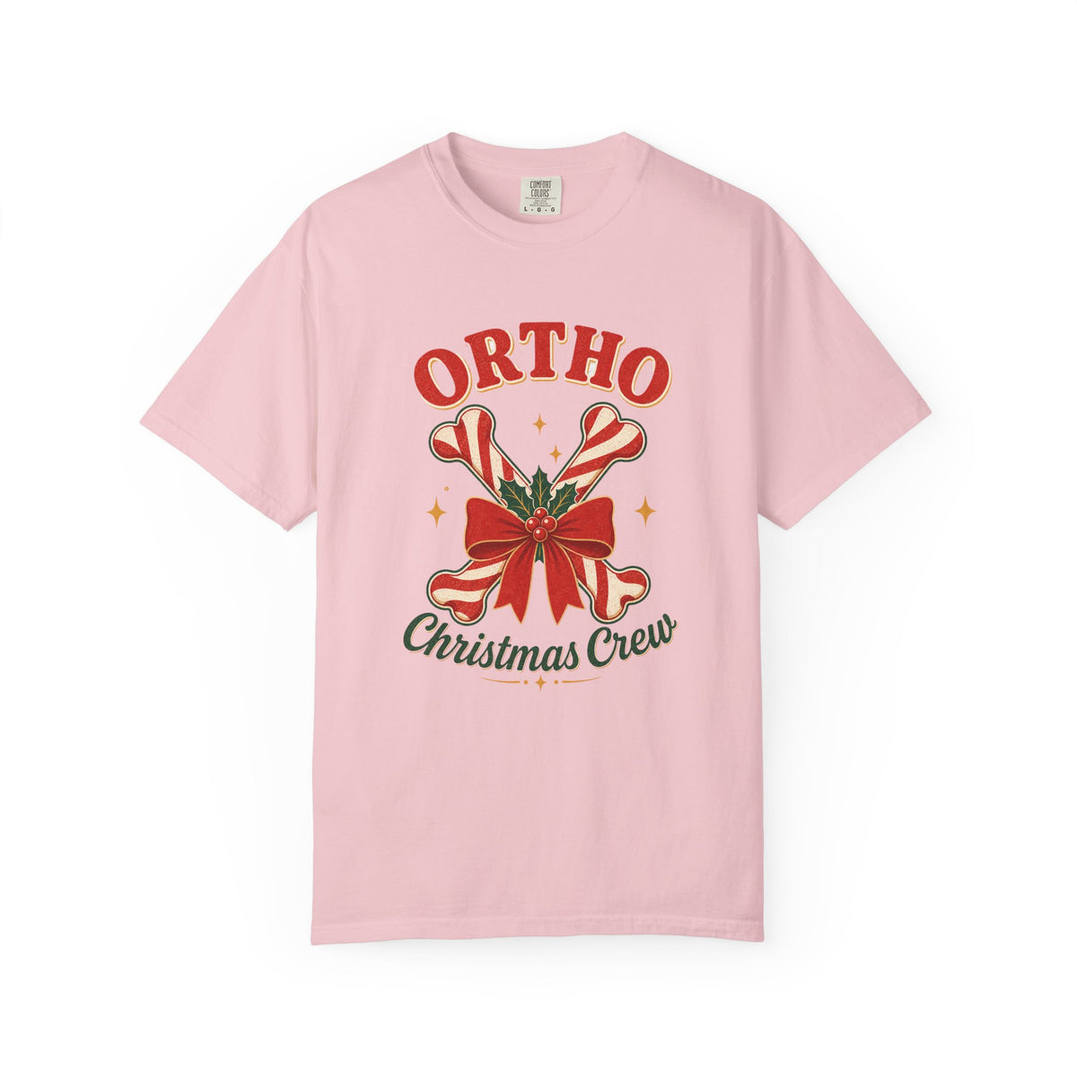 Ortho Christmas Crew candy-cane bones Comfort Colors 1717 tee in Blossom