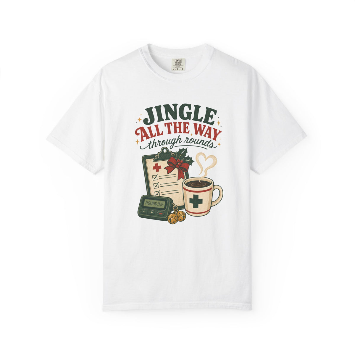 Jingle All the Way Through Rounds Christmas Comfort Colors 1717 tee in White