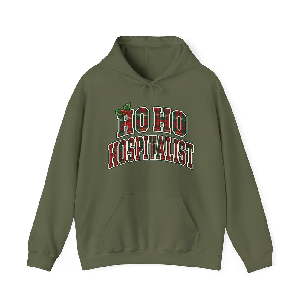 Ho Ho Hospitalist Plaid Hoodie in Military Green