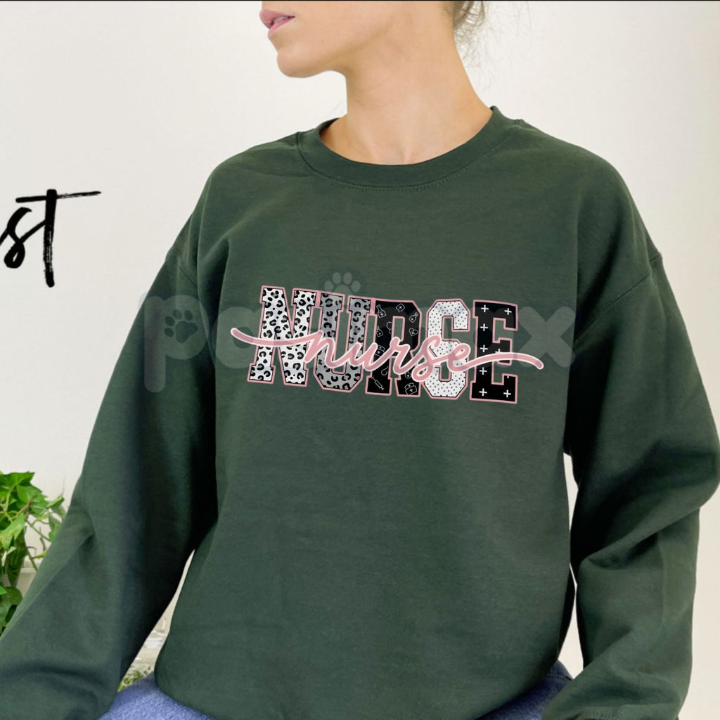 Leopard Print Nurse Sweatshirt | Trendy Medical Icon Nursing Crewneck | Aesthetic Stethoscope Graphic Pullover | Fierce RN LPN NP Jumper | Wild About Nursing Shirt | Modern Healthcare Professional Top