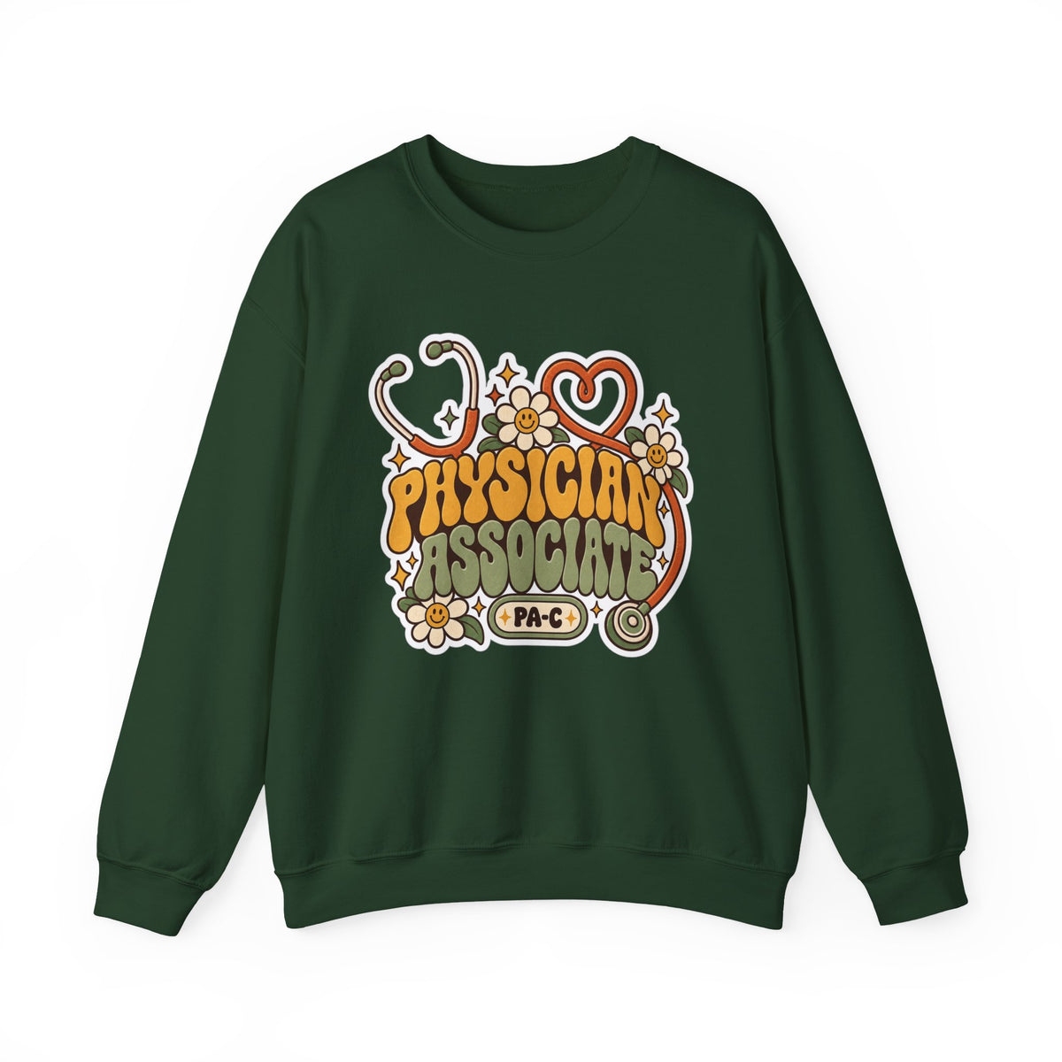 Physician Associate Retro Groovy Sweatshirt in Forest Green