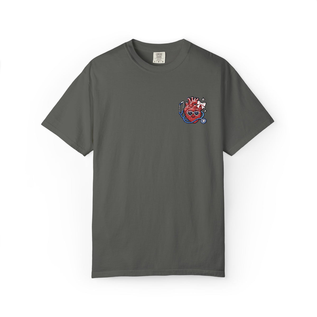Cute Anatomical Heart Embroidered Shirt in Pepper