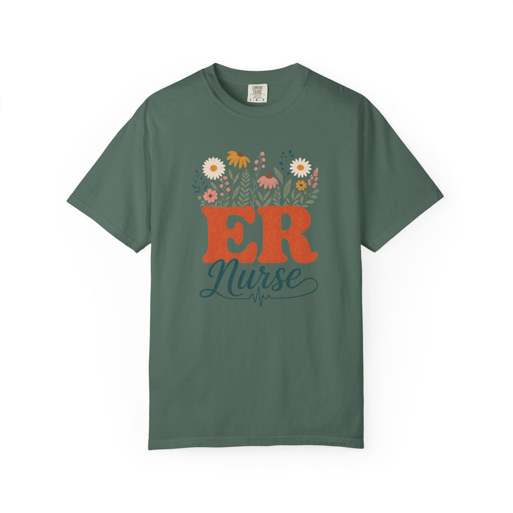 Wildflower ER Nurse Comfort Colors 1717 tee in Blue Spruce