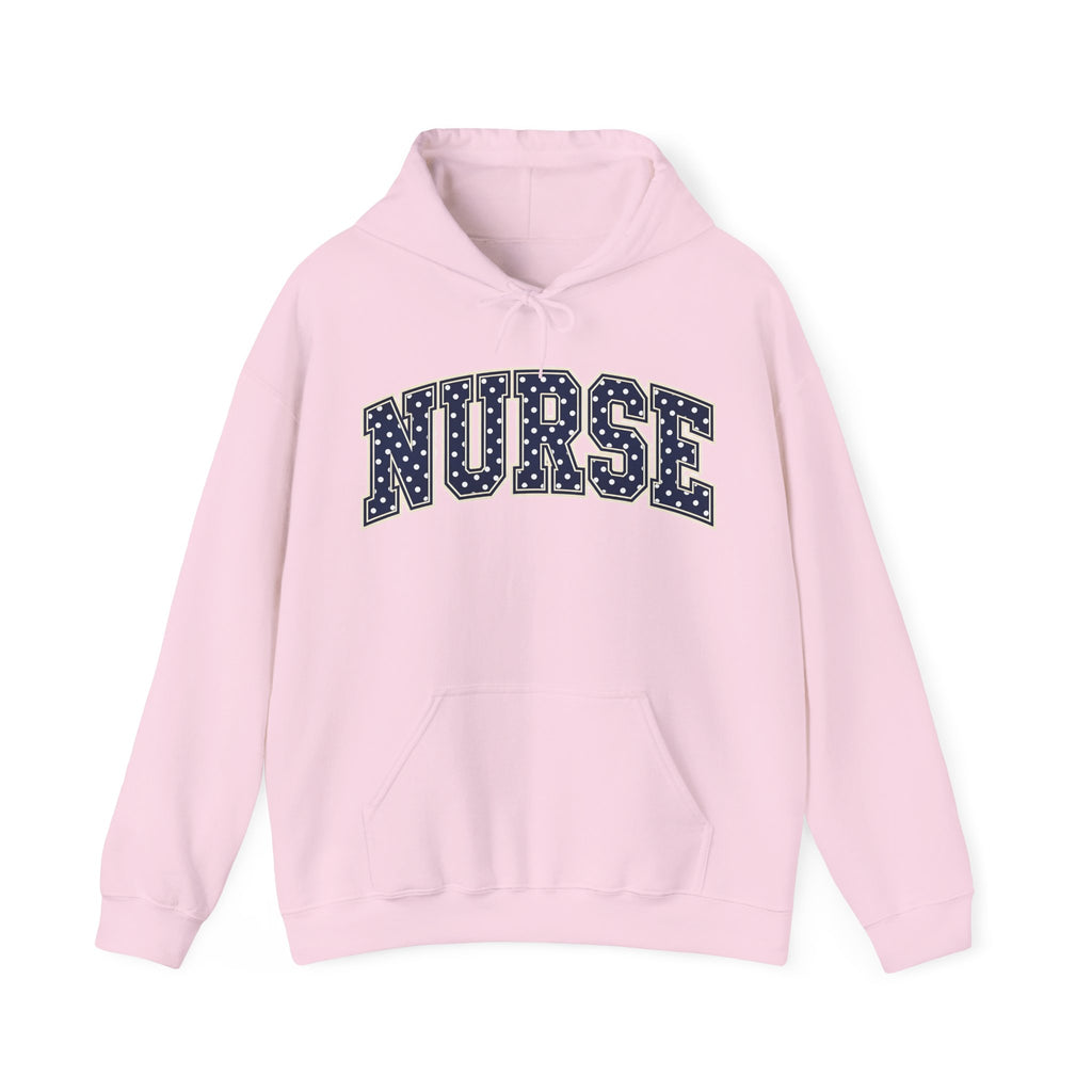 Nurse Polka Dot Varsity Hoodie in Light Pink