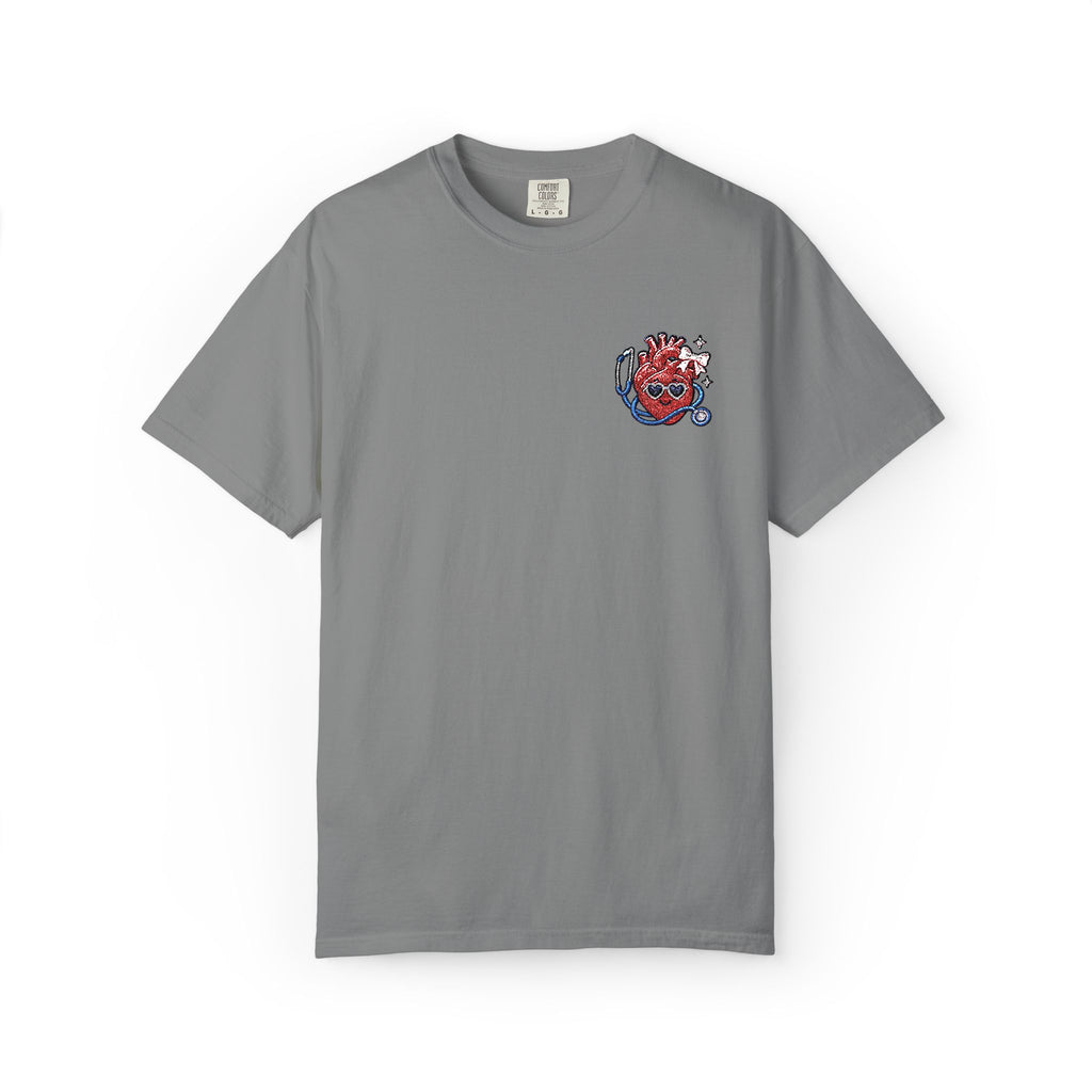 Cute Anatomical Heart Embroidered Shirt in Grey