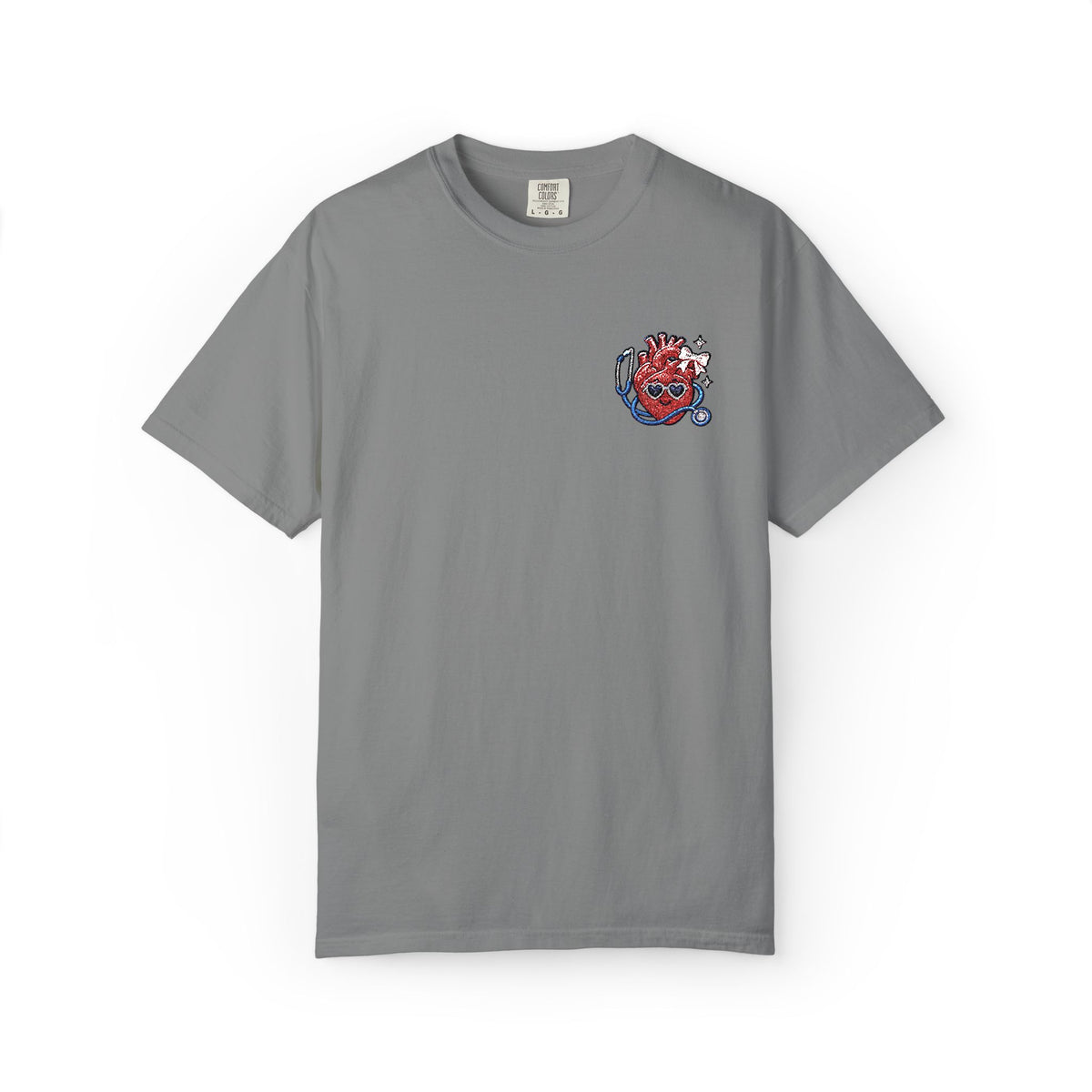 Cute Anatomical Heart Embroidered Shirt in Grey