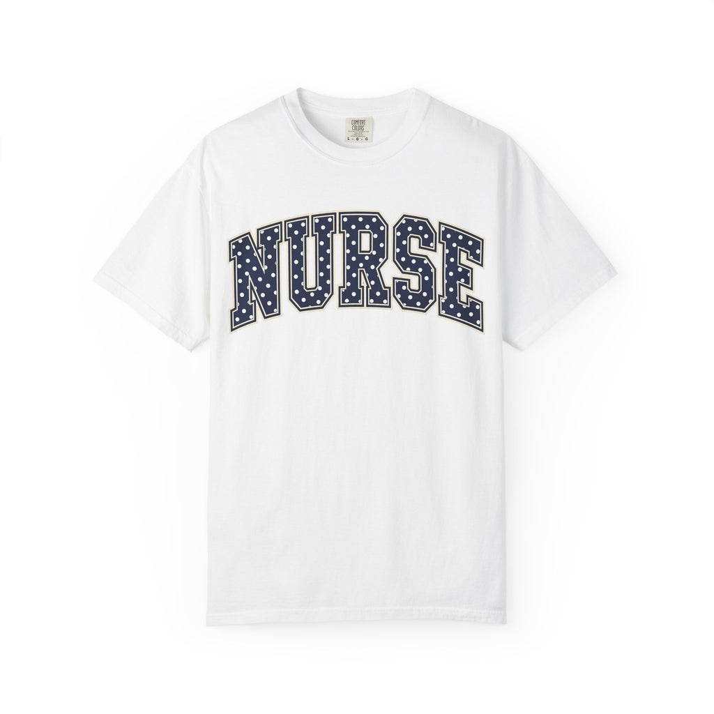 Nurse Polka Dot Varsity Shirt in White