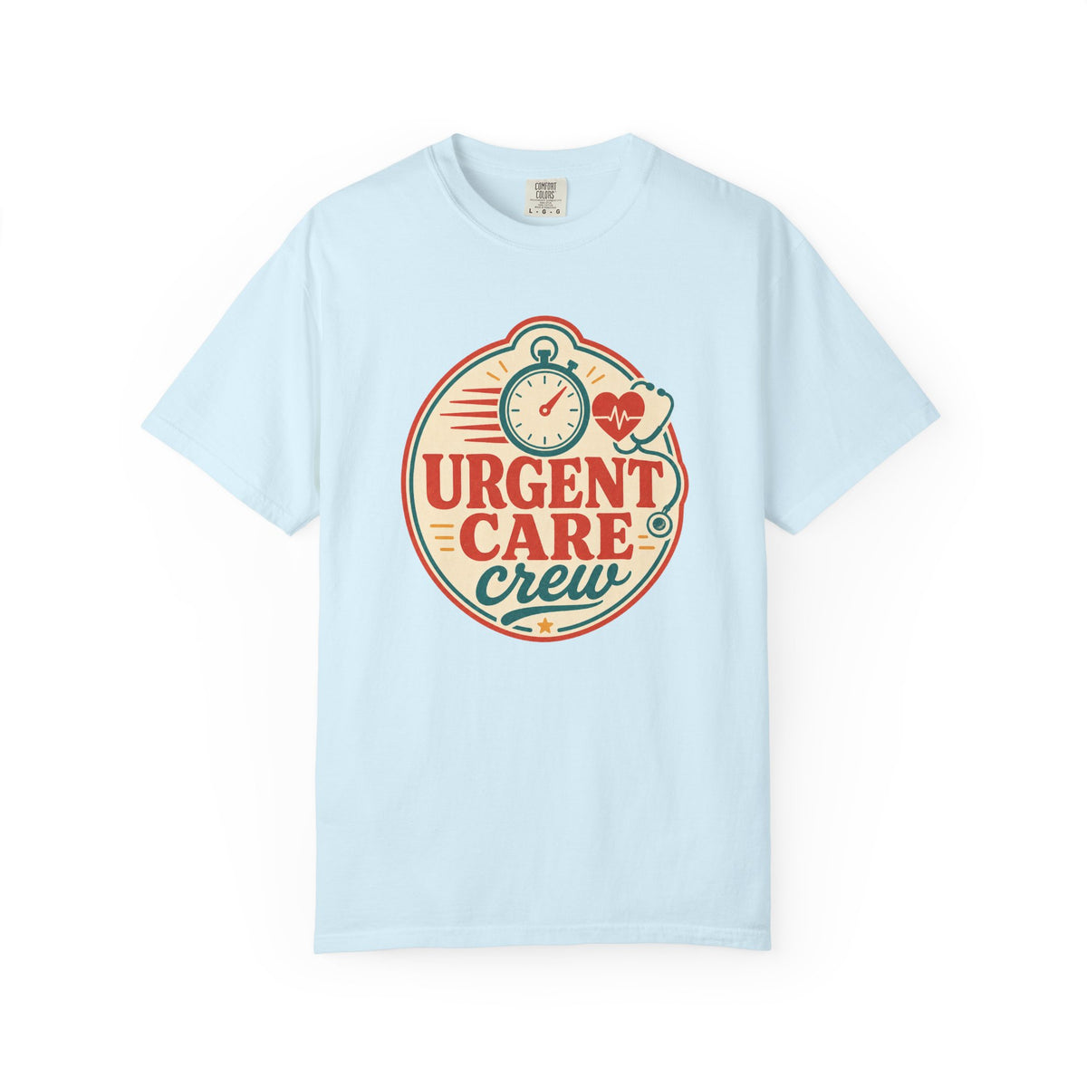 Urgent Care Crew printed Comfort Colors1717 tee in Chambray