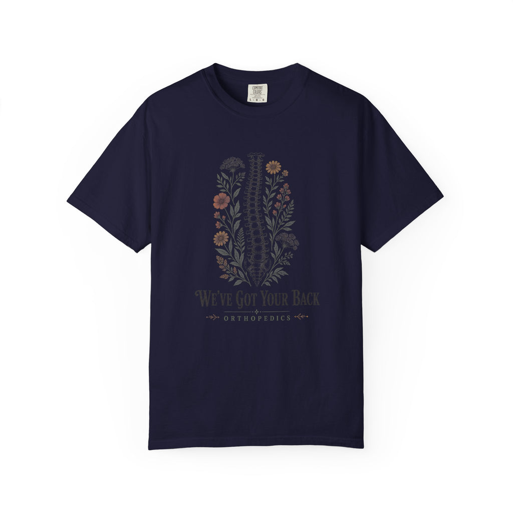 We've Got Your Back Orthopedics floral spine Comfort Colors 1717 tee in True Navy