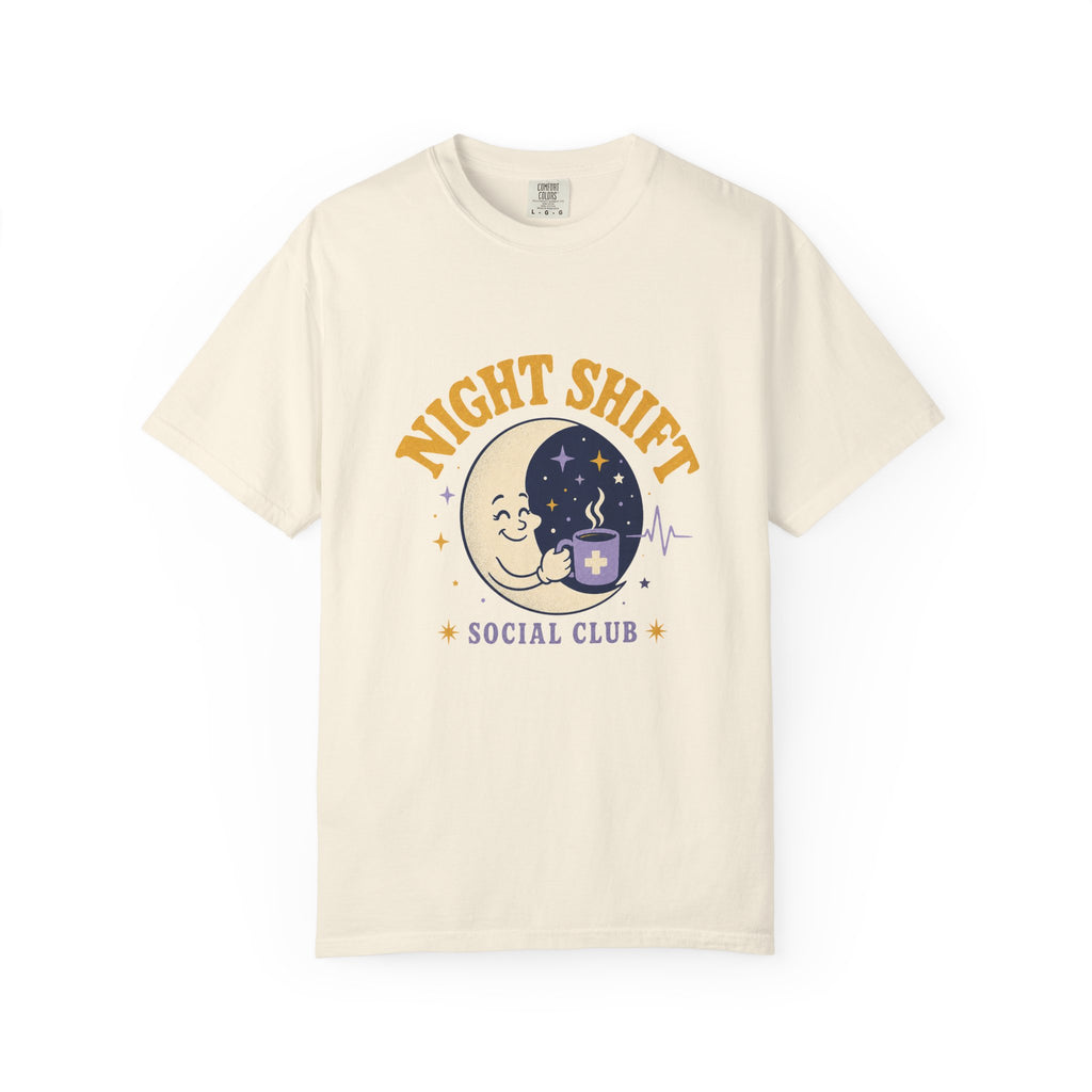 Night Shift Social Club moon and coffee Comfort Colors 1717 tee in Ivory