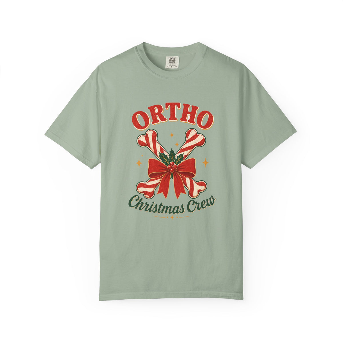 Ortho Christmas Crew candy-cane bones Comfort Colors 1717 tee in Bay