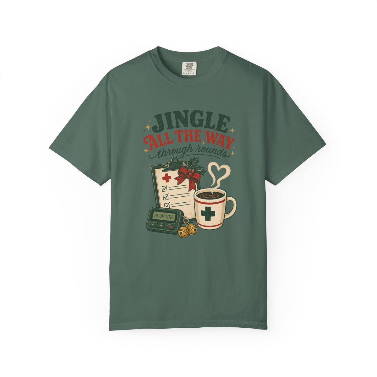 Jingle All the Way Through Rounds Christmas Comfort Colors 1717 tee in Blue Spruce