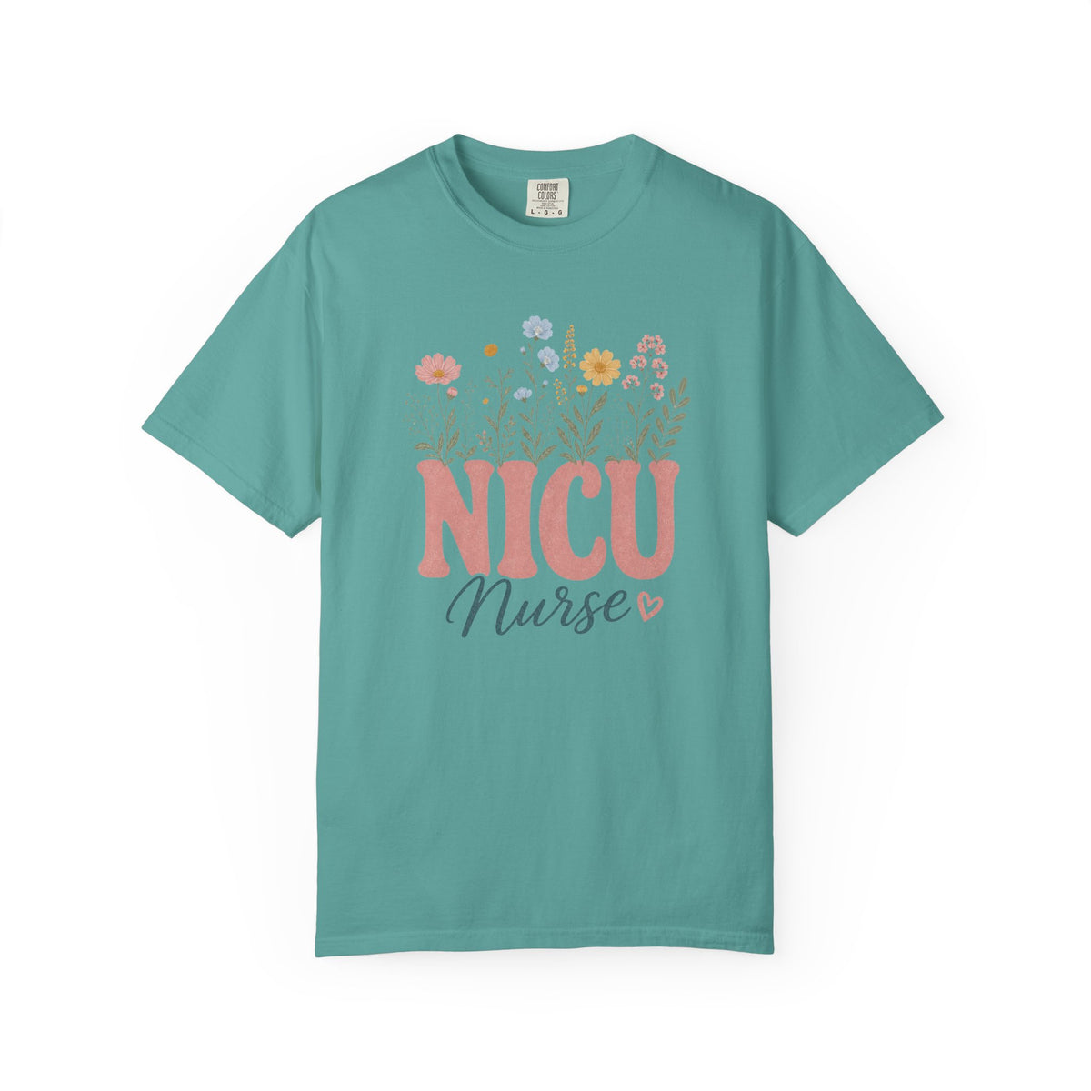 Pastel wildflower NICU Nurse Comfort Colors 1717 tee in Seafoam