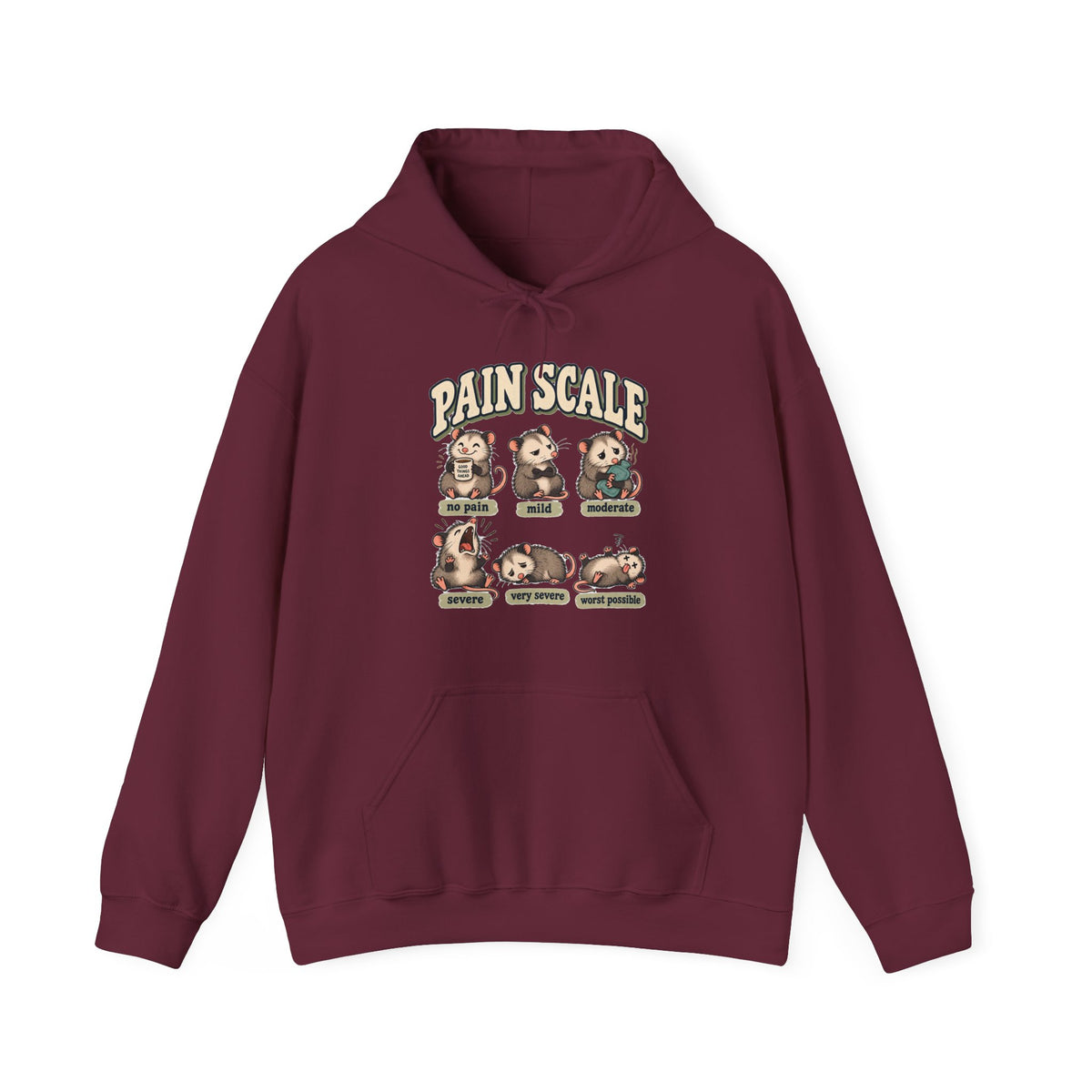 Pain Scale Opossum Hoodie in Maroon