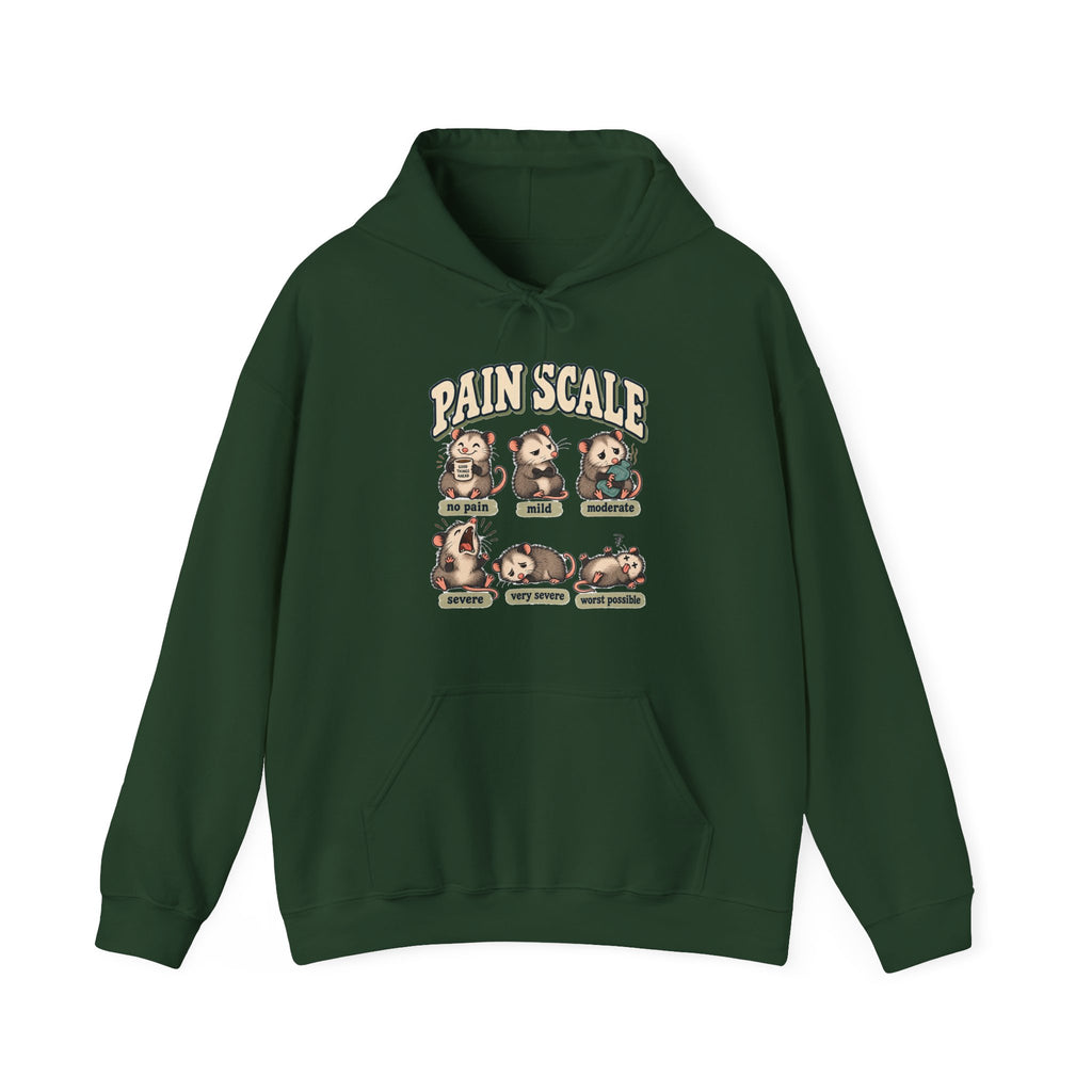 Pain Scale Opossum Hoodie in Forest Green