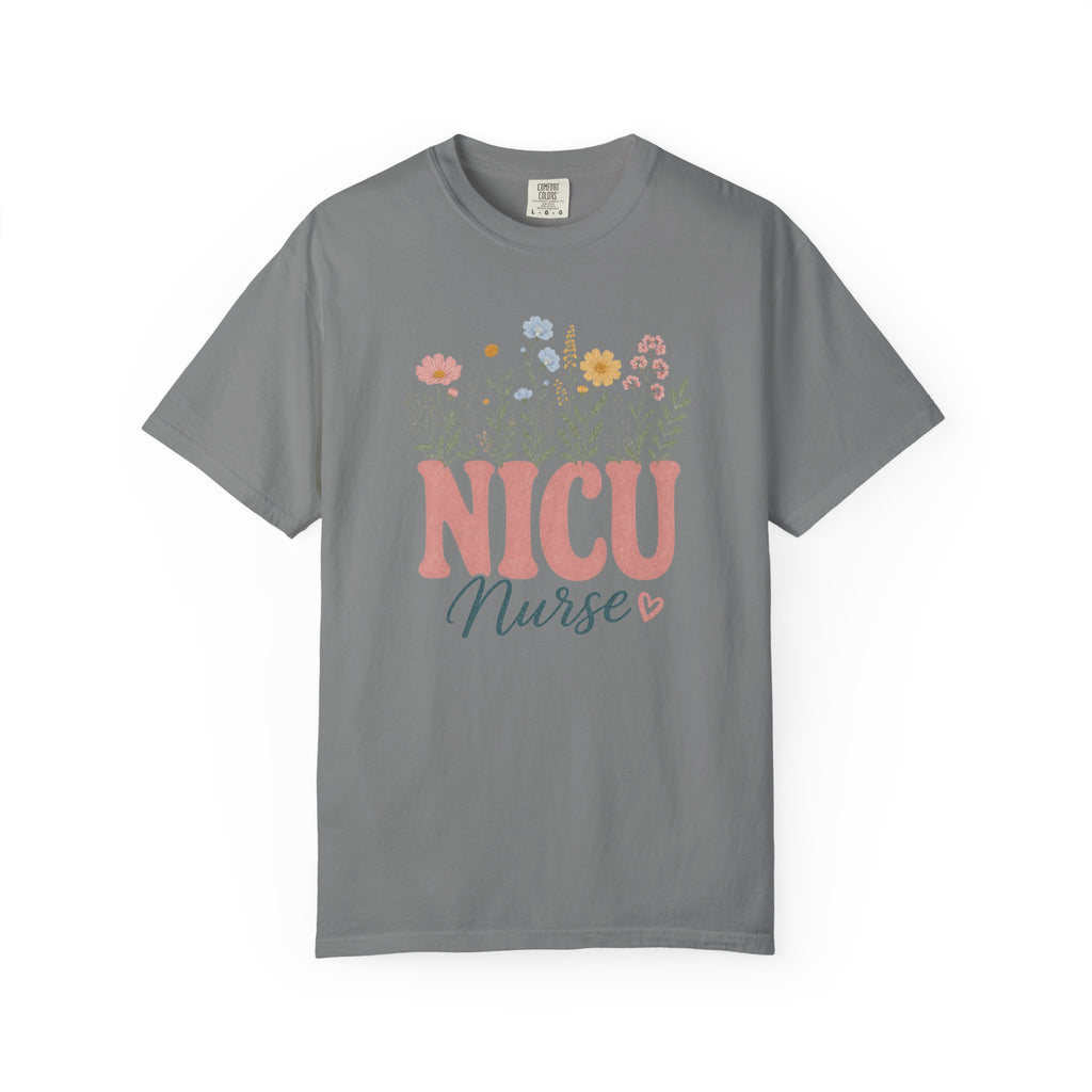 Pastel wildflower NICU Nurse Comfort Colors 1717 tee in Grey