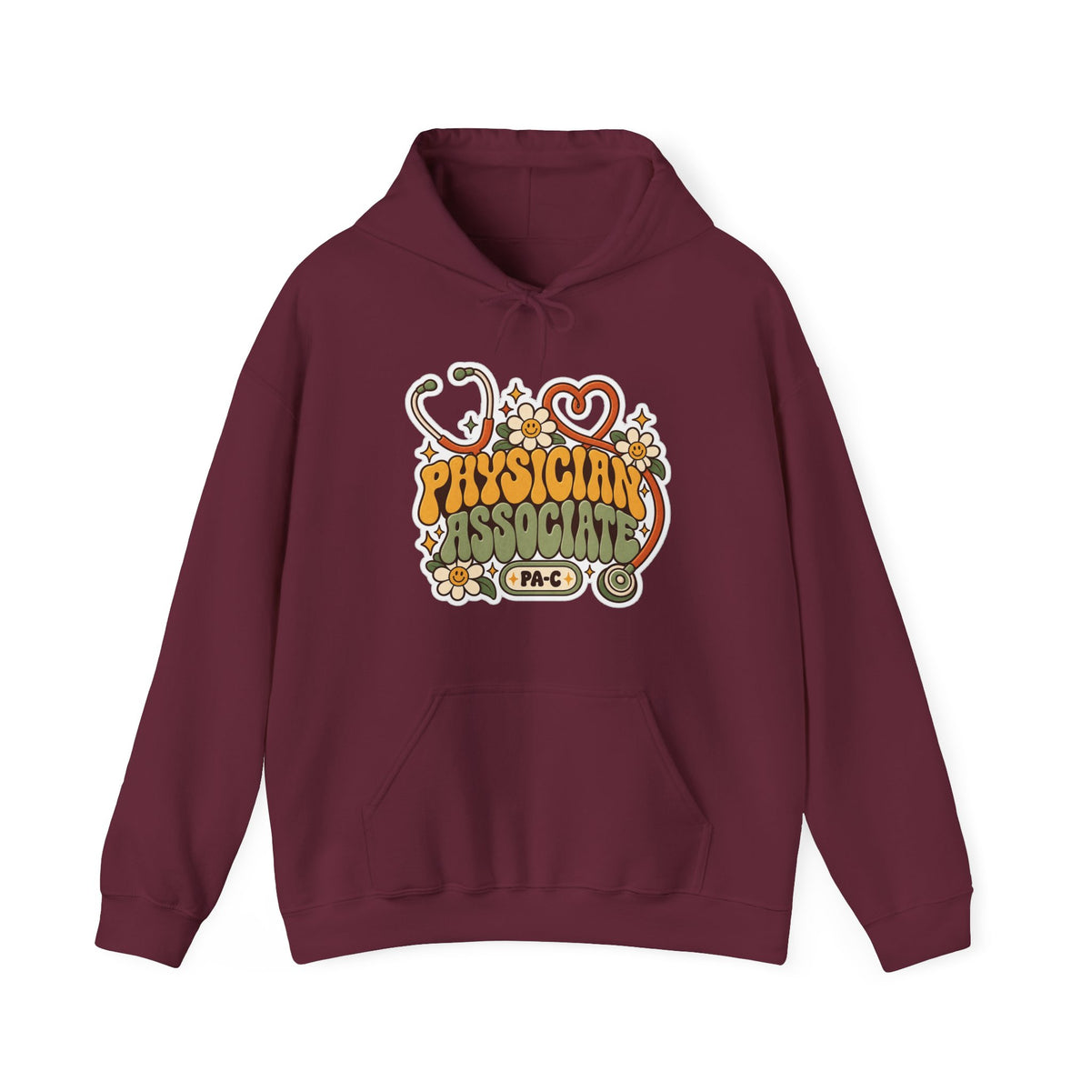 Physician Associate Retro Groovy Hoodie in Maroon